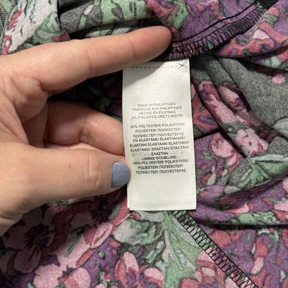 Chaps Ralph Lauren Jersey Dress L Dark Floral Faux Wrap Stretch Career Feminine - Picture 12 of 14